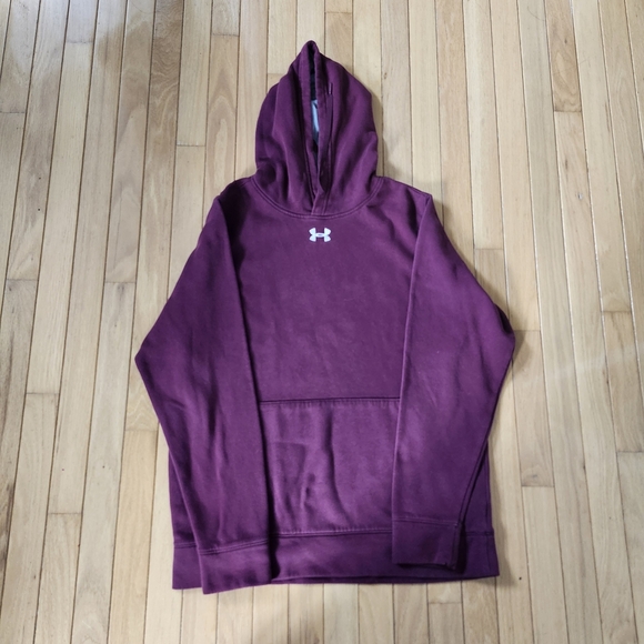 Under Armor Hoodie Men M Hustle Burgundy Fleece Pull Over Casual Warm Y2K Winter - Picture 4 of 16